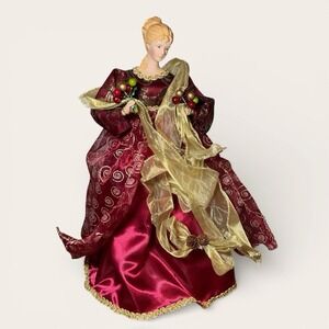 Vintage 15" Christmas Tree Angel Topper Red Gold Dress Holiday